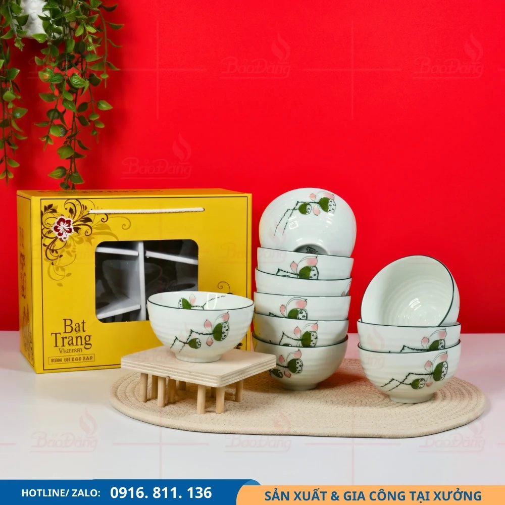 Set chén cơm đài sen đặt sản xuất Set chén cơm đài sen sản xuất tại Bát Tràng theo lô