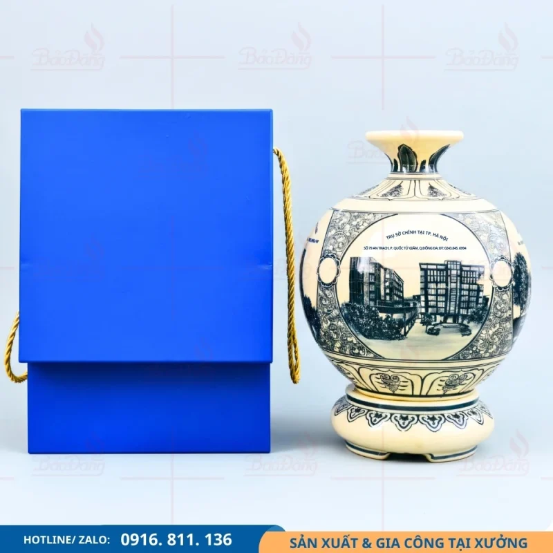 Bình hút lộc men rạn tứ cảnh quà tặng kỷ niệm Viện KHCN Mỏ - Luyện Kim