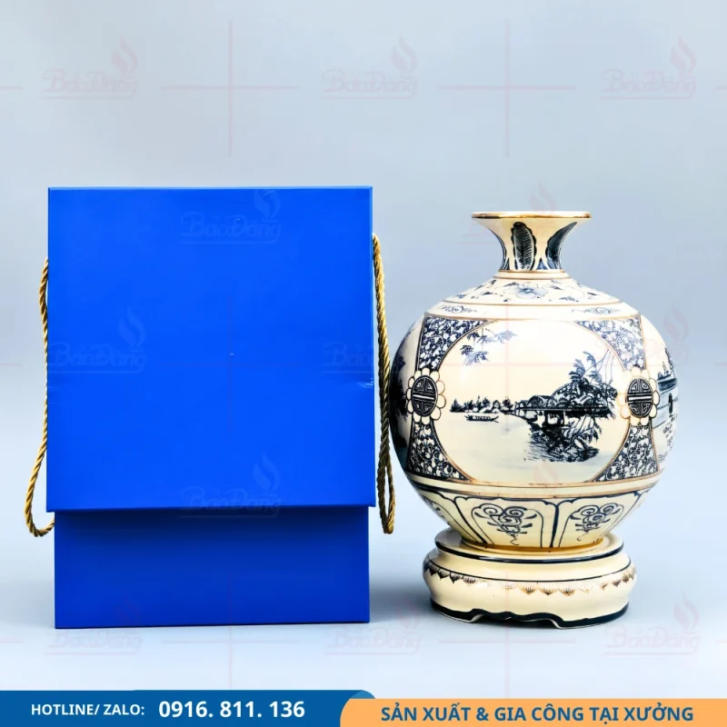 Bình hút lộc tứ cảnh Huế với hình Cầu Hiền Lương