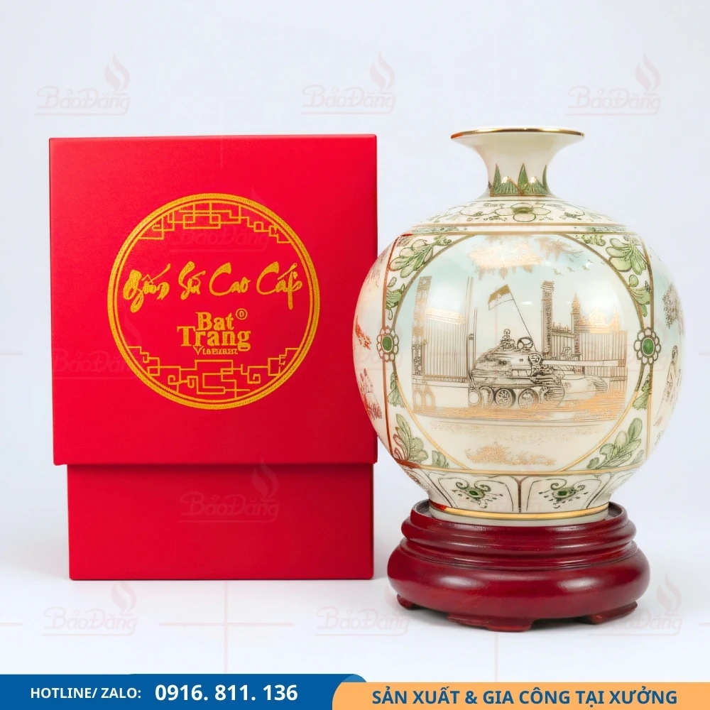 Bình hút lộc tứ cảnh Quân đội Việt Nam in nội dung kỷ niệm Bình hút lộc tứ cảnh có thể in nội dung kỷ niệm theo yêu cầu