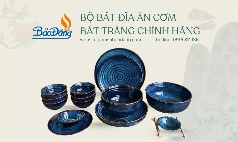 bộ bát đĩa ăn cơm Bát Tràng chính hãng, phù hợp dùng gia đình hoặc làm quà tặng