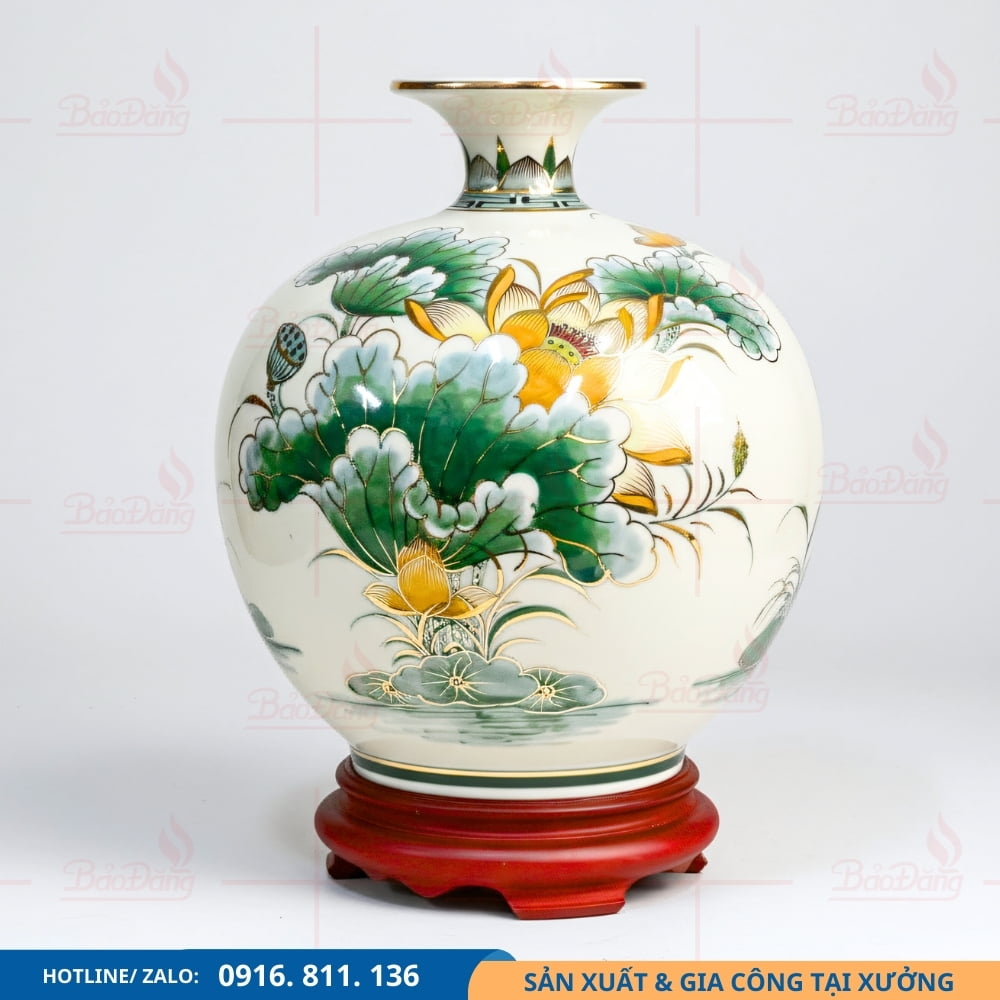 Bình hút lộc Bát Tràng hoa sen cao cấp, quà tặng sang trọng Bình hút lộc Bát Tràng hoa sen cao cấp, họa tiết tinh xả
