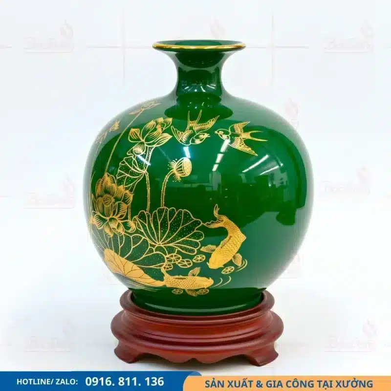 Bình hút lộc nền xanh lá sen chim sang trọng