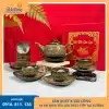 Bộ ấm chén hỏa biến gấm vàng dáng thượng tân kiểu, thiết kế sang trọng