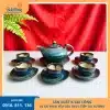 Bộ ấm chén dáng tam giác xanh loang với màu men nghệ thuật