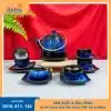 Bộ ấm chén hỏa biến ấm tích quai đồng men xanh thạch độc đáo