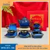 Bộ ấm chén hỏa biến dáng Tây Thi men xanh dương thanh lịch, tinh tế