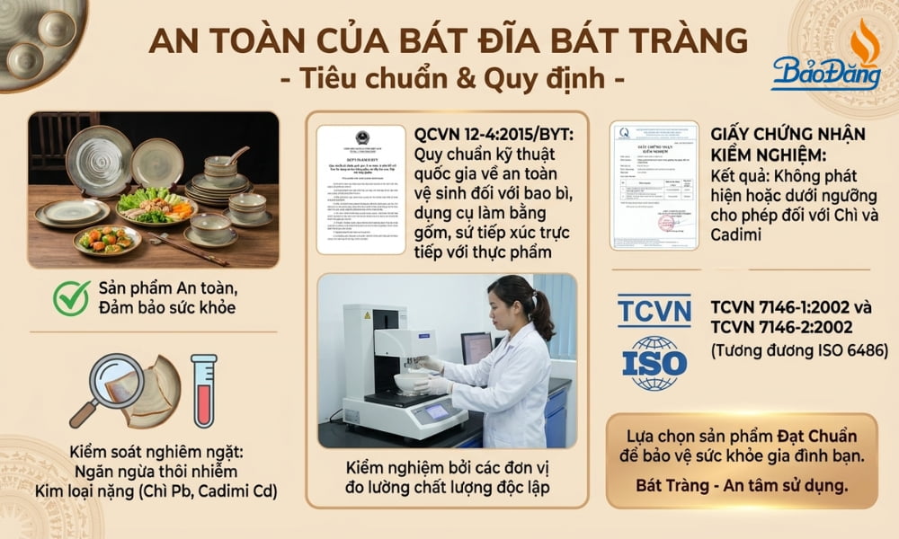 Bộ bát đĩa Bát Tràng được sản xuất an toàn cho người sử dụng