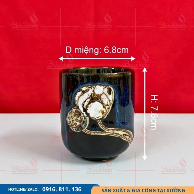 Ly sứ hỏa biến Bát Tràng trụ lùn hoa sen cao cấp