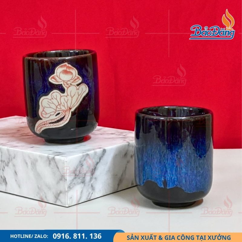 Ly sứ hỏa biến hoa sen trụ thấp, thiết kế trang nhã