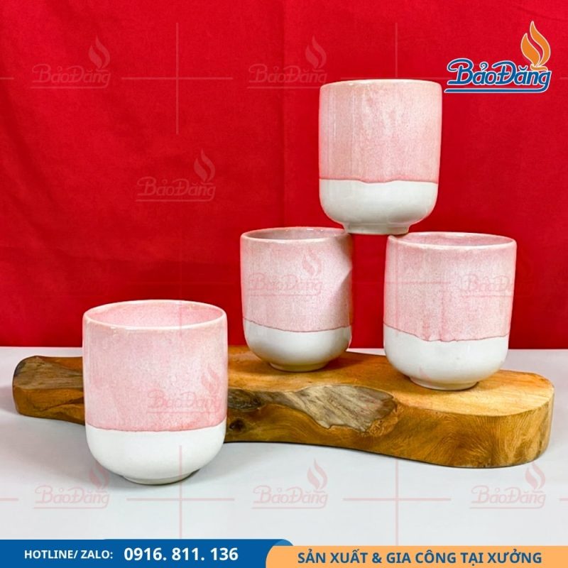 Ly sứ hỏa biến màu men hồng sang trọng