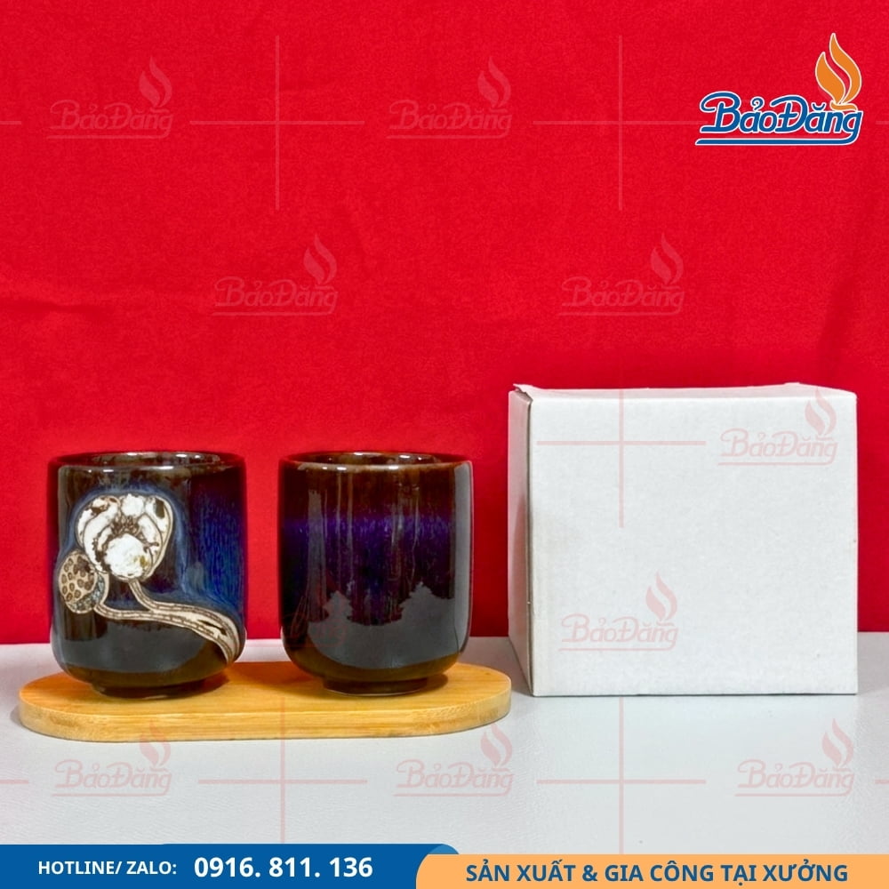 Ly sứ trụ lùn hoa sen men hỏa biến đẹp Ly sứ trụ lùn hoa sen men hỏa biến