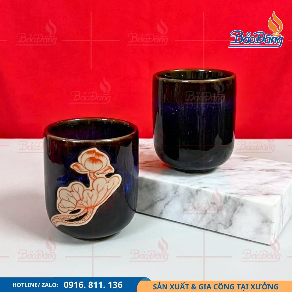 Ly sứ trụ lùn men hỏa biến hoa sen Ly sứ trụ lùn men hỏa biến Bát Tràng đẹp mắt