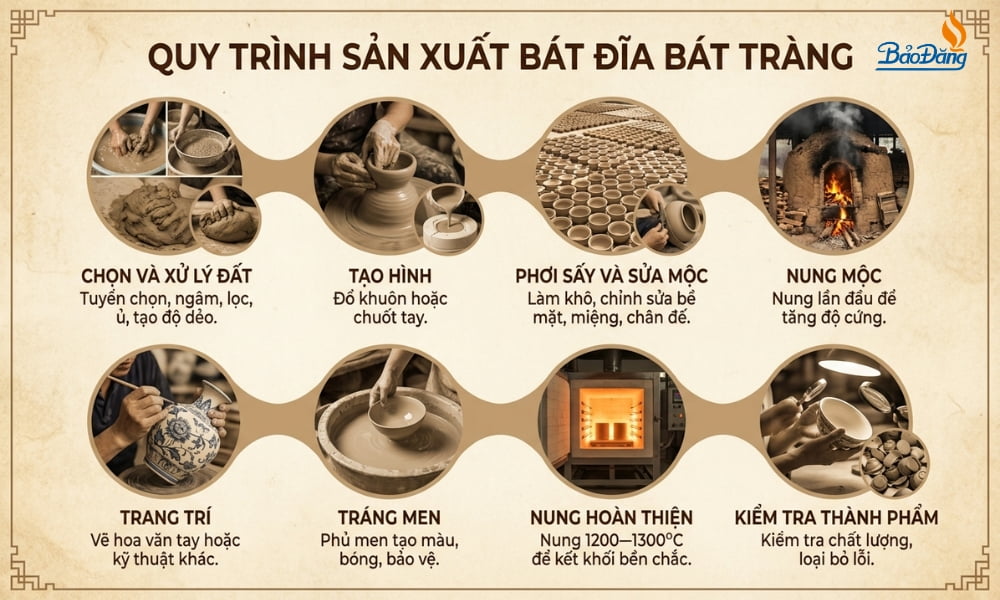 Quy trình sản xuất bát đĩa Bát Tràng qua nhiều công đoạn