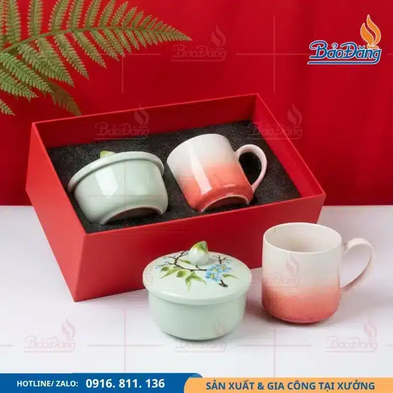 Set quà tặng gồm ly sứ và hũ sứ đa năng tiện dụng